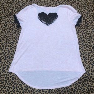 Betsey Johnson  Black Lace Heart Cut-Out Pink Heathered Hi-Low Tee *Size S*